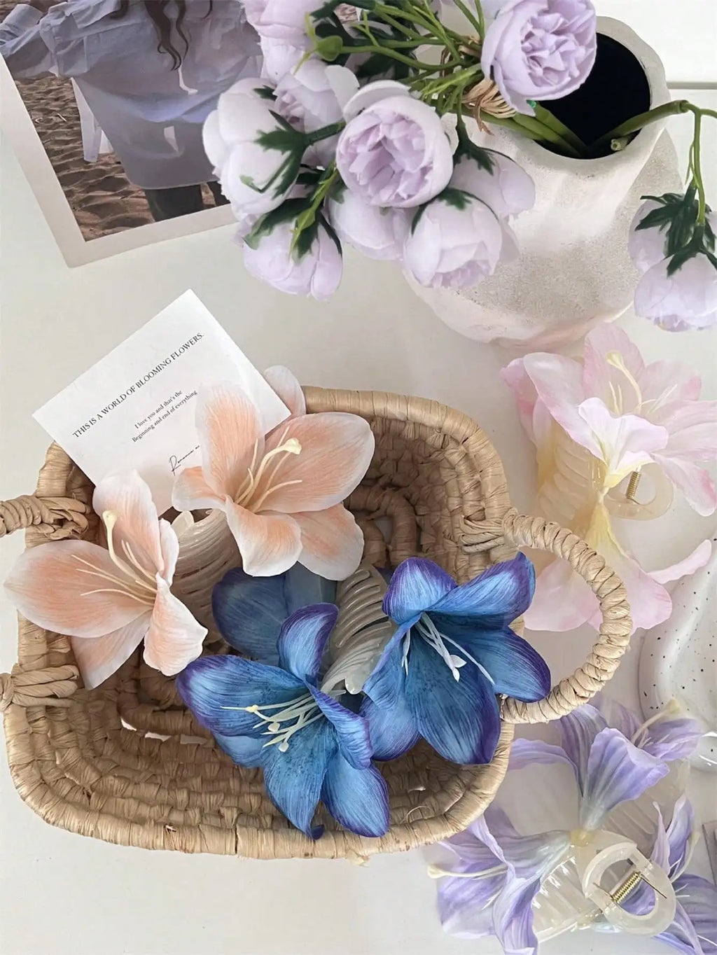 Female Personality Lily Flower Double Sided Grip Clip Simple Qme