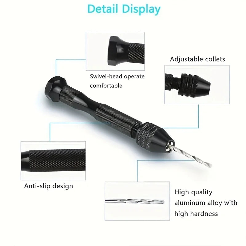 49pcs Ergonomic Aluminum DIY Hand Drill Kit, Featuring a Keyless Chuck And Alloy Drill Bits - Precision Craft Miniature Tools Qme