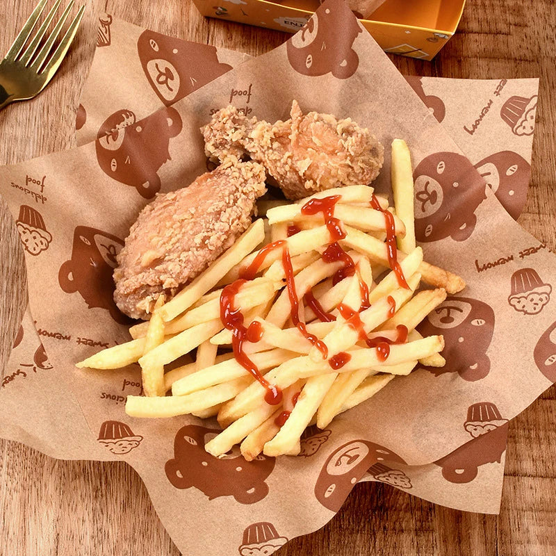 100PC Sandwich Packaging Paper Food Grade Without BisphenolA Oil Resistant Paper Bread Sandwich Fries Oilpaper Baking Tools Qme
