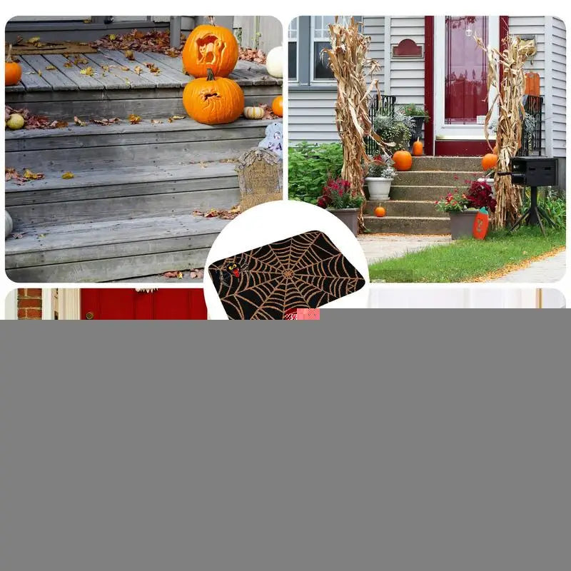 Halloween Door Mat Spider Web Decorative Holiday Floor Rug Outdoor Qme