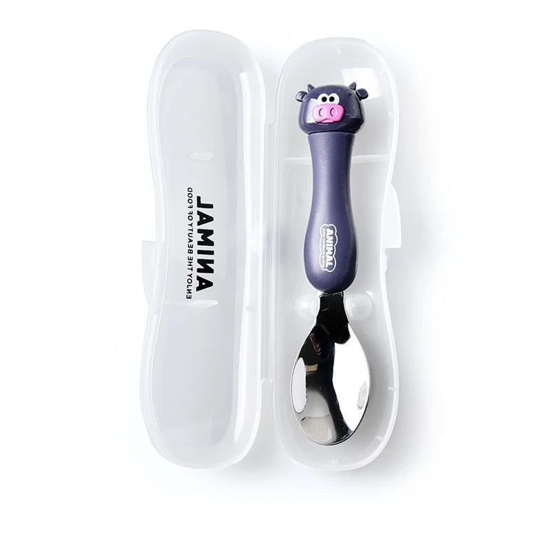 Cartoon Animal Kids Spoon and Fork Set Dessert Spoon for Children Fork Baby Tableware Gadgets Children's Cutlery Kids Favours Qme Calf Only Spoon