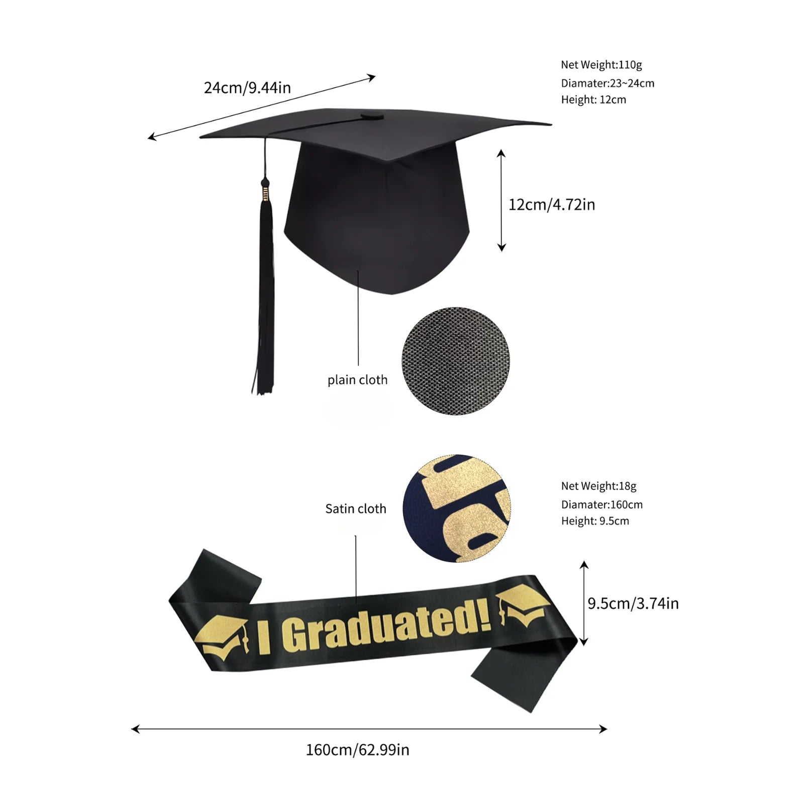 Unisex Graduation Cap with Sash Graduation Stole Set Commencement High School Graduation College Graduate Photograph Supplies Qme