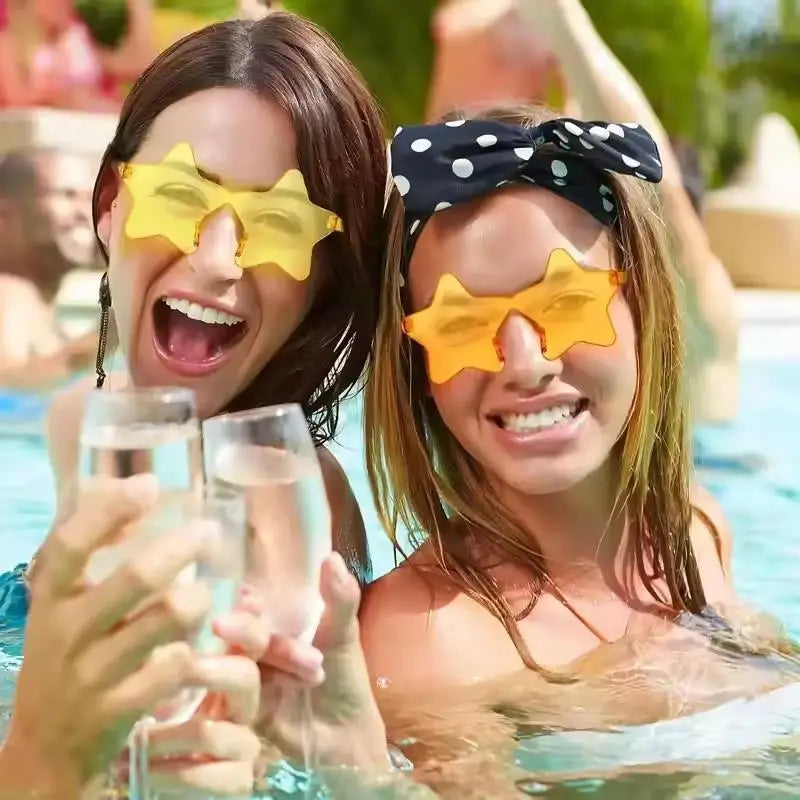 Star Shaped Rimless Sunglasses Colorful Transparent Party Glasses Qme