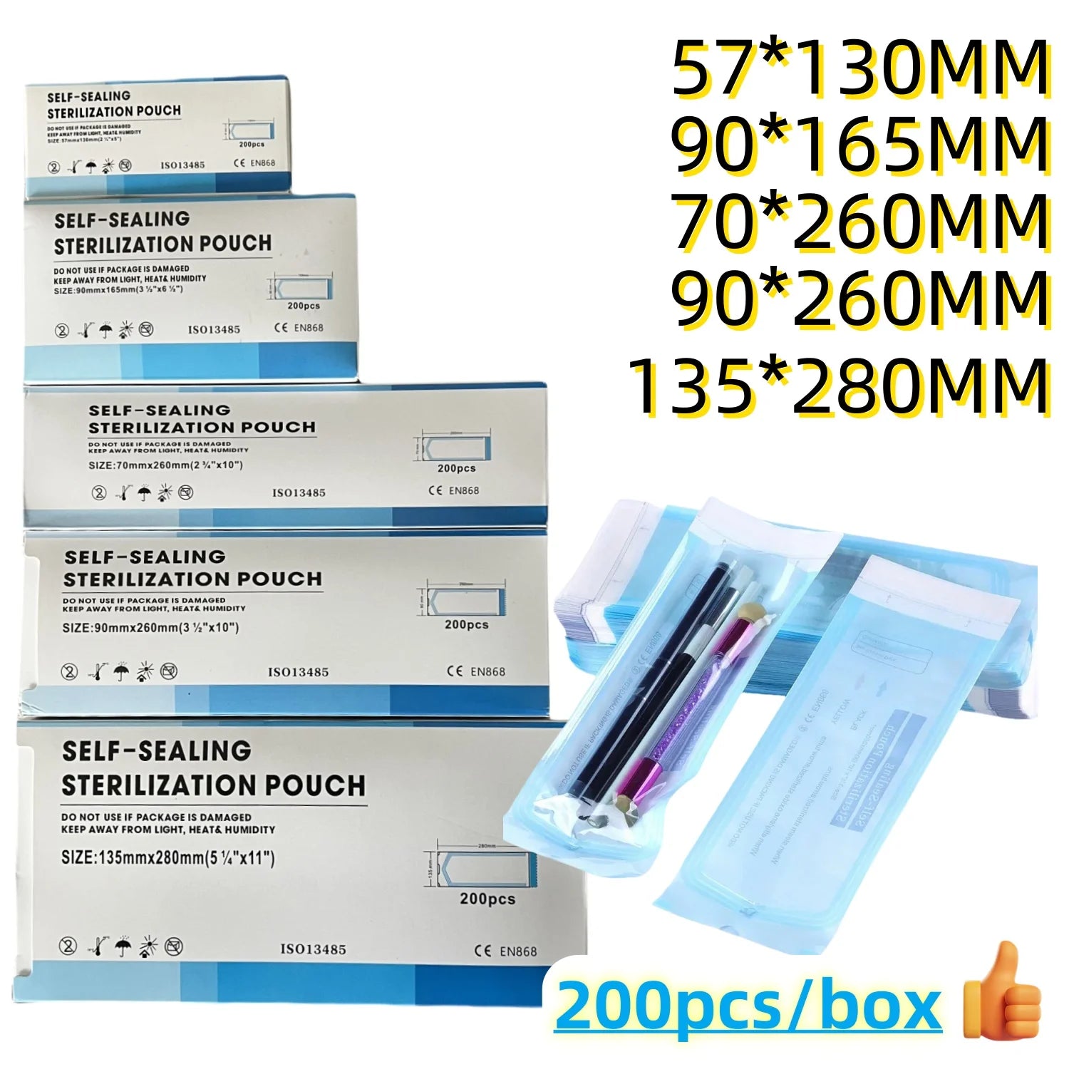 200pcs/box Self-sealing Sterilization Pouches Bags 5 Sizes Medical-grade Bag Disposable Tattoo Accessories Supplies Qme