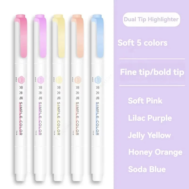 Aesthetic Cute Pastel Double Tips Highlighters Set, 8 pcs, Quick Dry, No Bleed Bible for Bible Study Notes School Office Qme Soft