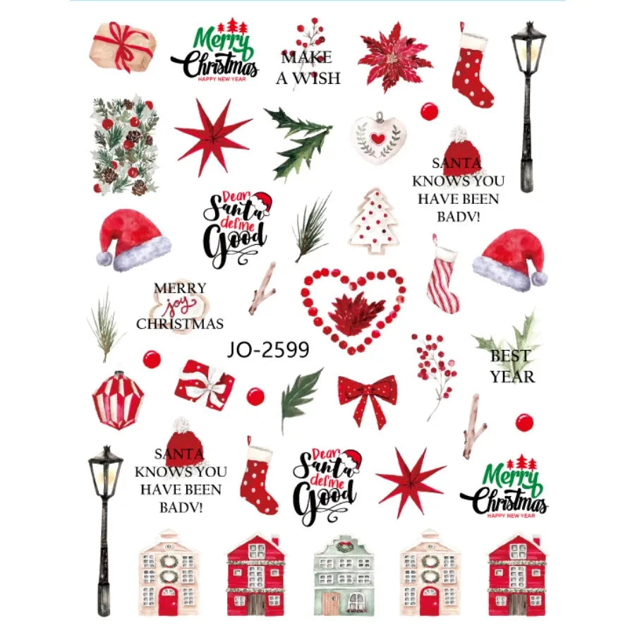 10 Sheets Christmas Nail Art Stickers Decals 3D Self-adhesive Snowman Qme