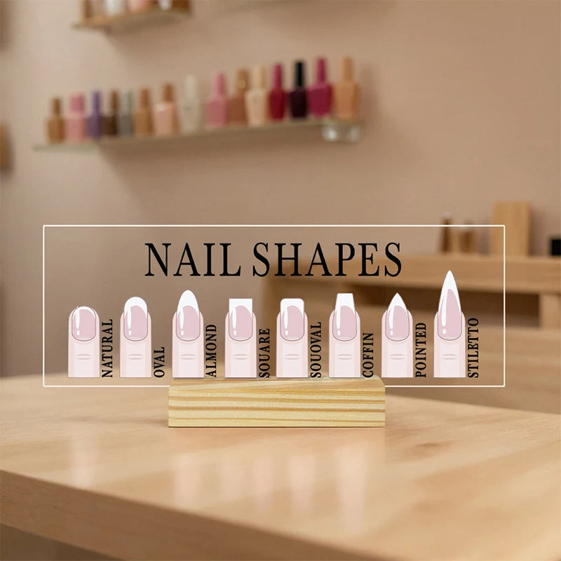 Acrylic Nail Shapes Display Board Wood Base Mannequin Fingertips Qme