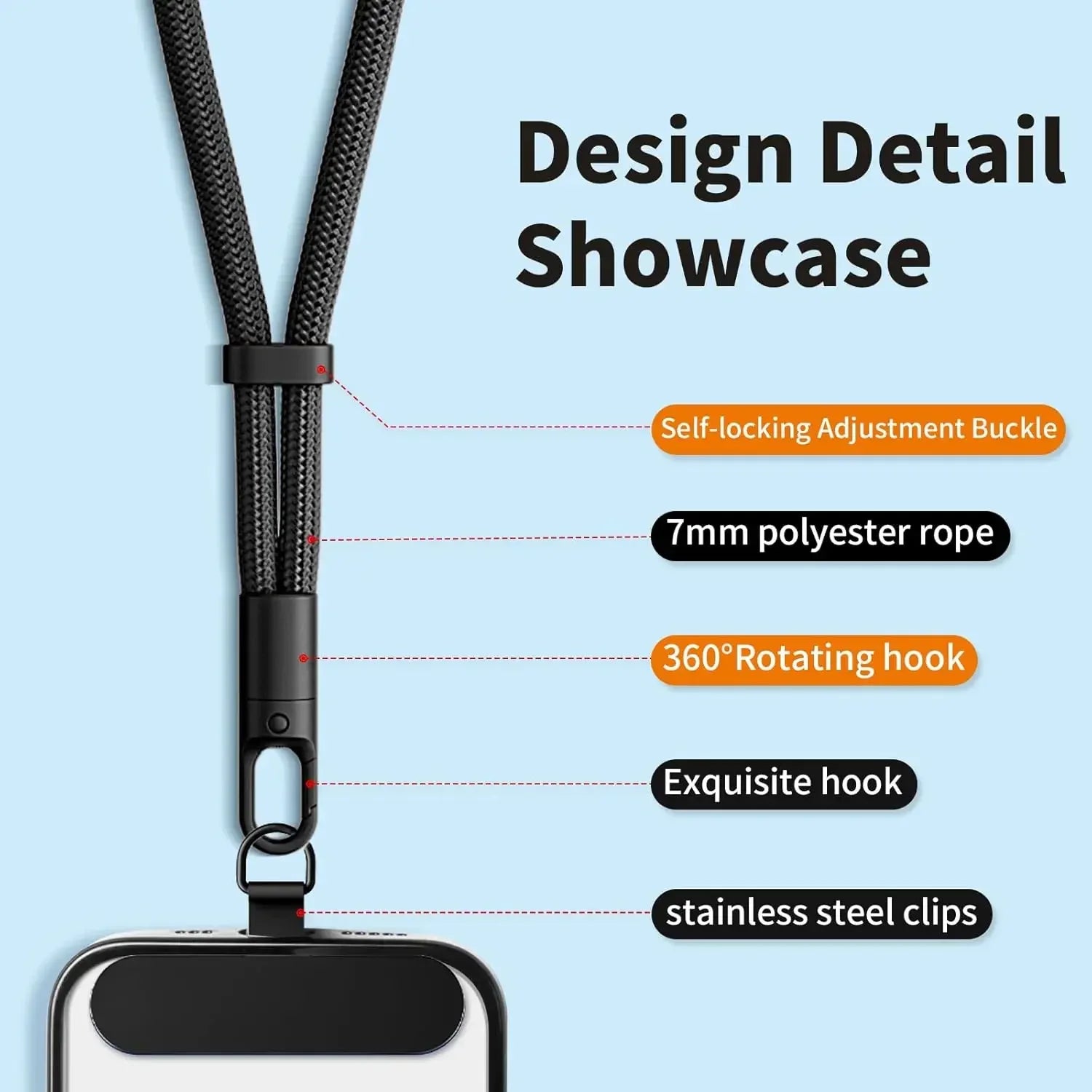 Universal Phone Lanyard with Clip Upgraded Anti-Drop 360° Rotation Adjustable Wrist Strap for All Phone Cases Qme
