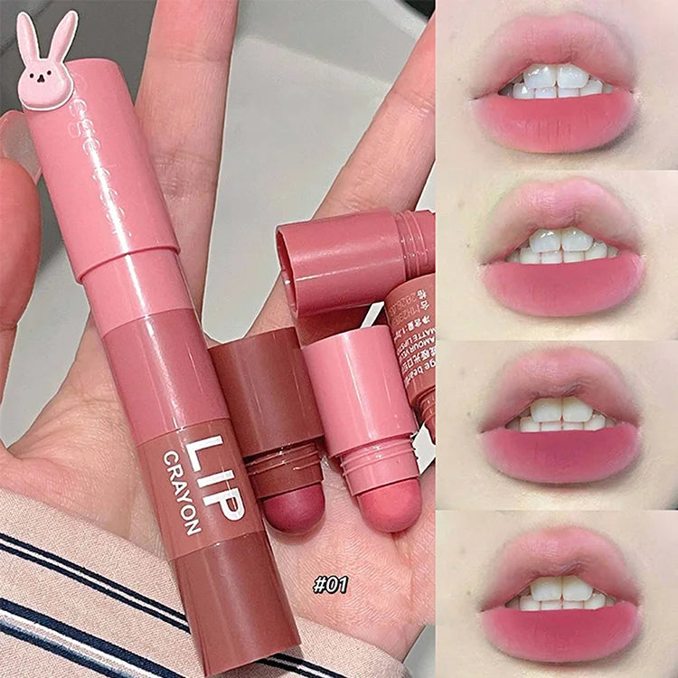 Gege Bear 4 in 1 Velvet Matte Crayon Lipstick Super Stay Makeup Pink Red Long Wear Waterpoof Non-Stick Cup Tiny Lip Stick Qme Pink GX1068-01
