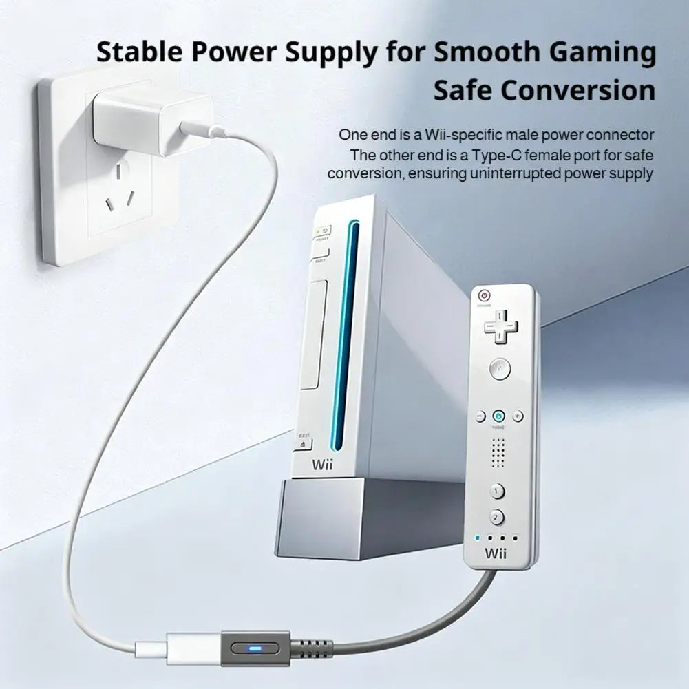 45W PD Type‑C Female to Wii Power Adapter Cable, 12cm Short Cord with Smart PD Decoy Chip, Stable Power Supply for Wii Console Qme