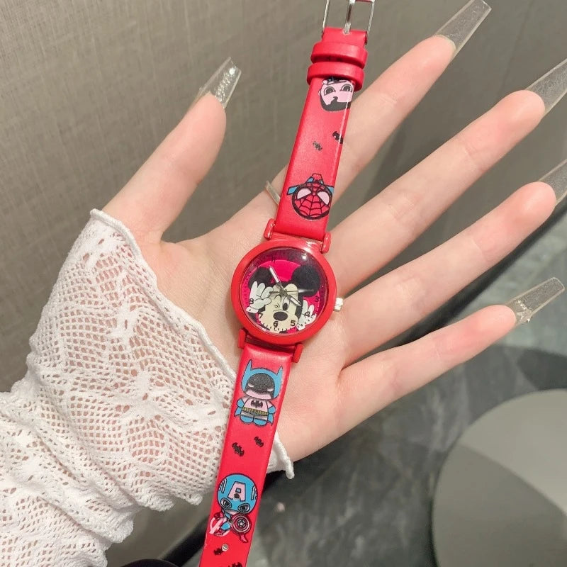 Mickey and Minnie Mouse Cartoon Watches Cute, Korean-Style, Kawaii Watches for Students to Learn Numbers and Tell Time Qme