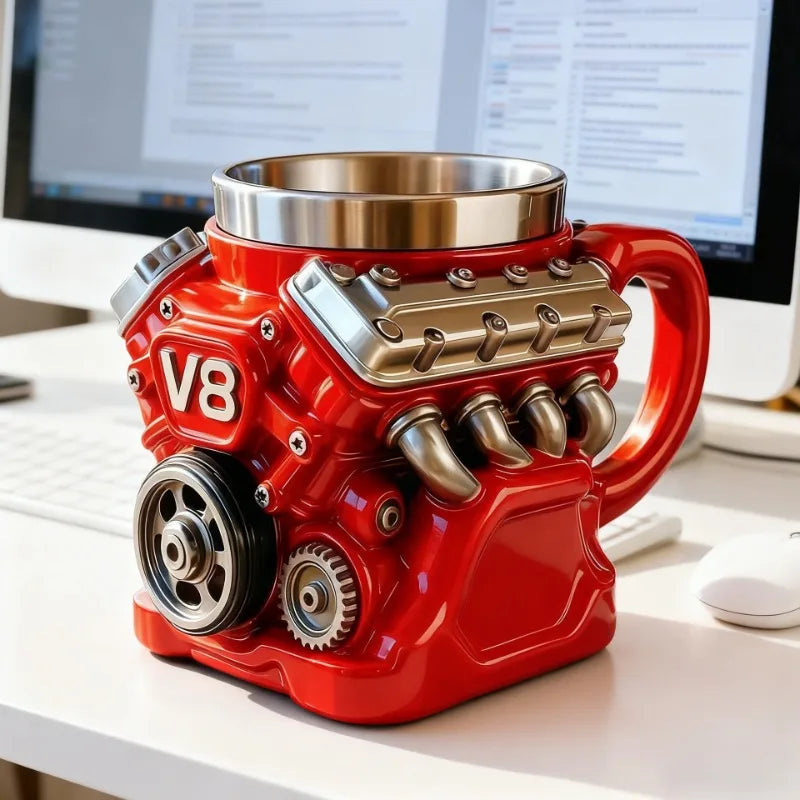 V8 Engine Mechanical Mug Stainless Steel Resin Coffee Beer Cup Unique Qme
