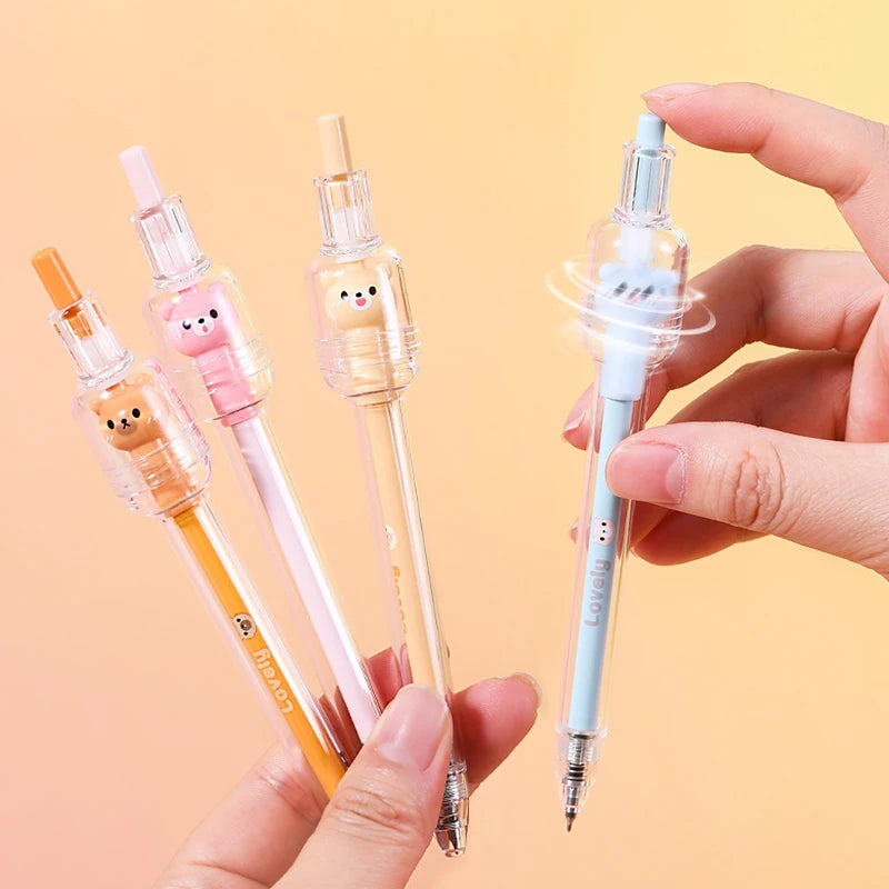 4 Pcs Wishing Bear Fidget Spinner Pen Set, Cute Stress Relief Gel Pens for Students Qme