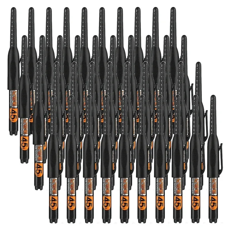 1-40Pcs 45mm Waterproof Deep Hole Marker Pens Long Nib Head Carpenter Pen Black White Ink for Multi-Purpose Woodworking Tools Qme 40pcs black pen