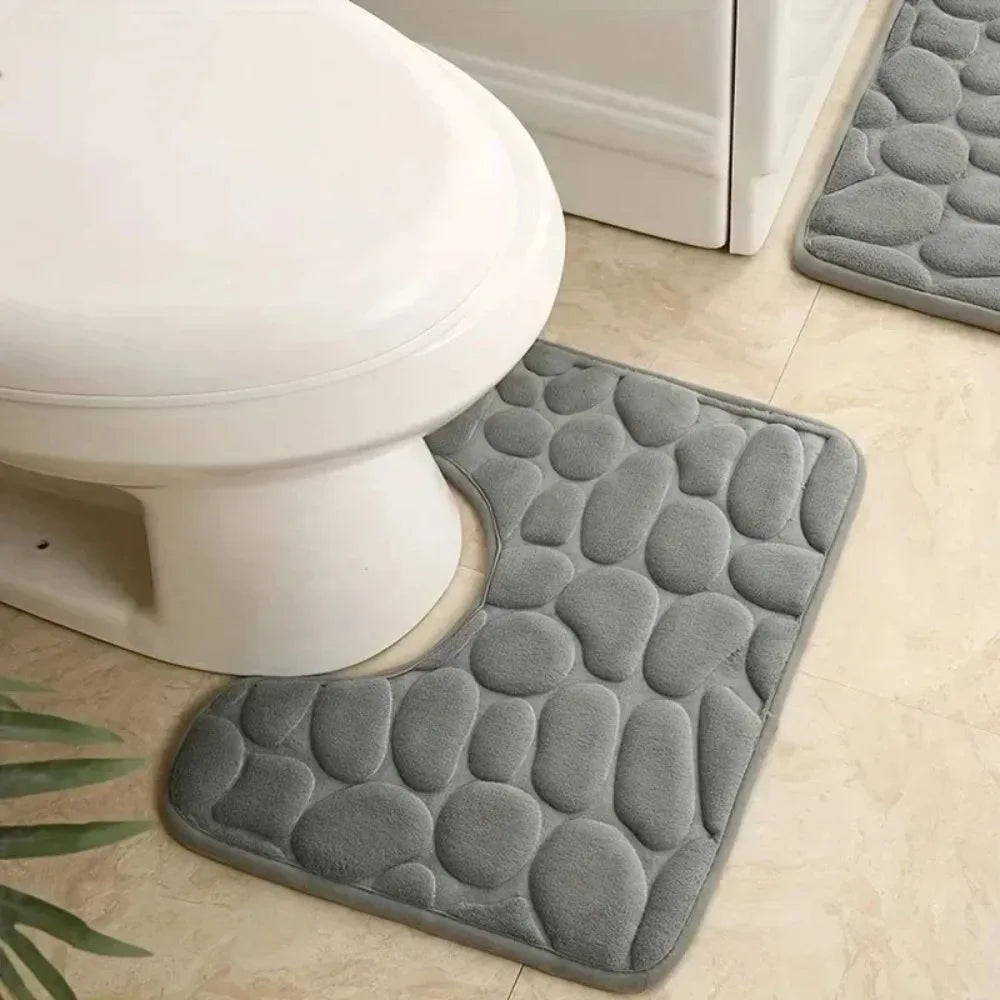 U-shaped Bathroom Mat Pebble Pattern Floor Home Entrance Carpets Qme