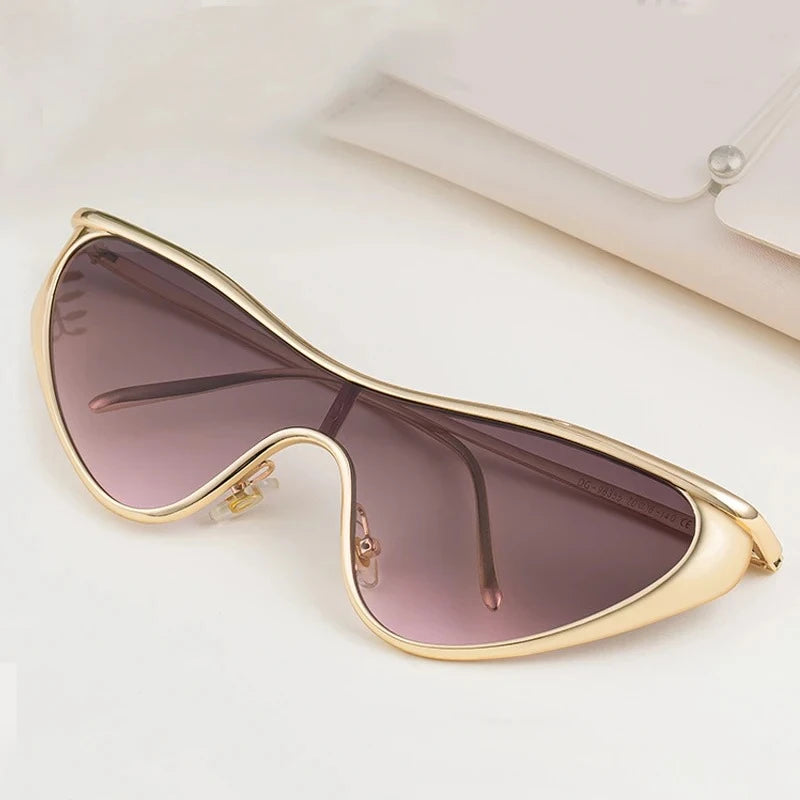Vintage Cat Eye Sunglasses Women Luxury Brand Y2K Punk One-Piece Sun Glasses Shield Eyewear UV400 Shades Qme