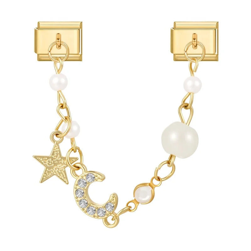 Wholesale Shell Flower Stars Leaf Gold Tassel Chain Italian Charm Links Fit 9MM Stainless Steel Bracelet Women DIYMaking Jewelry Qme S 28