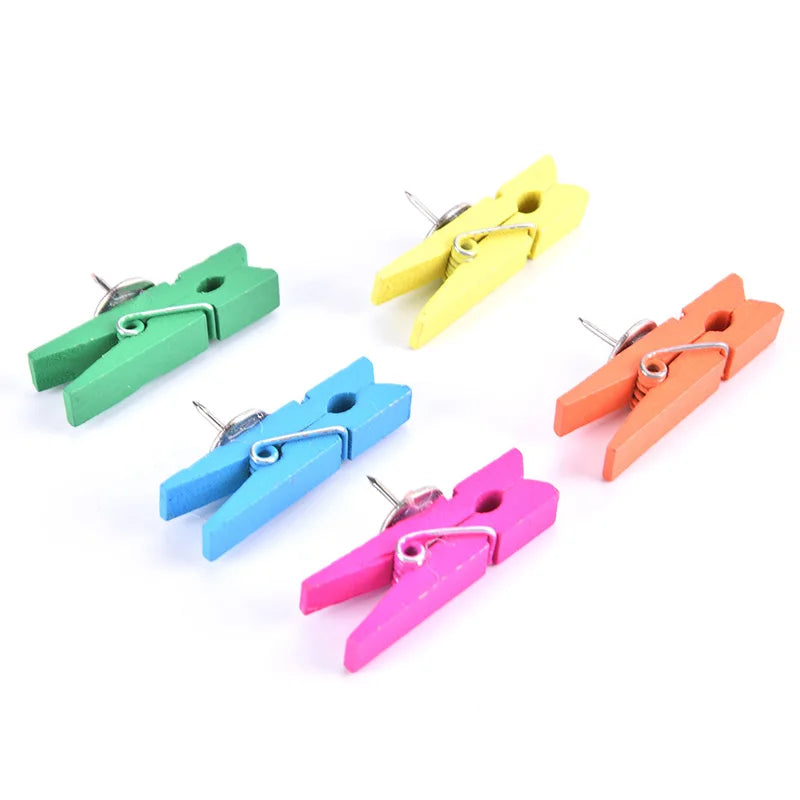 Box Office School Stationery Pins Durable Wooden Clip Push Decorative Qme