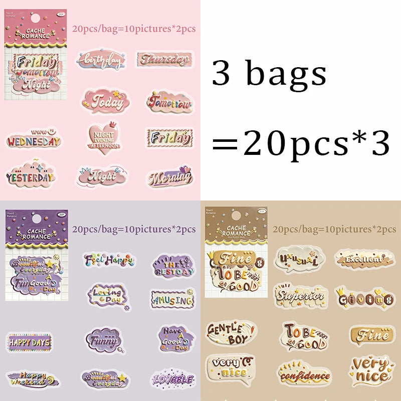Simulated Ceramic Texture Flat Stickers, Dopamine Color Scheme with Blessing Wishes, Ideal for Junk Journal Scrapbooking Qme 3 bags-A