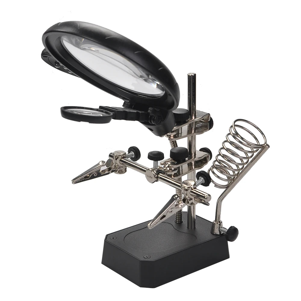 Magnifier 2 5 X 5X 3rd Aid Clip LED Lighting Hand Welding Stand Qme