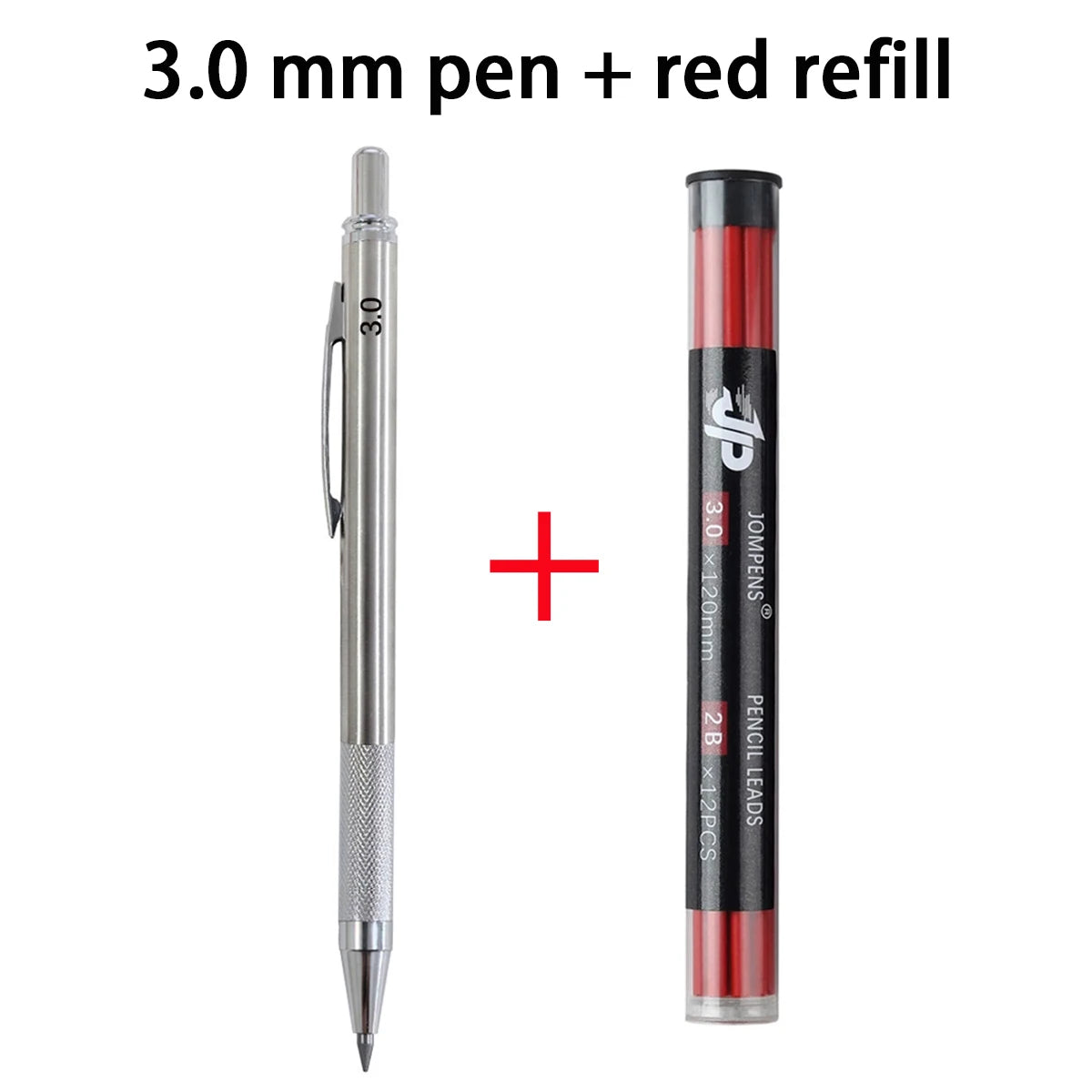 Mechanical Pencil Set 3.0mm Full Metal Painting Automatic Pencil & Refills, for Drafting, Drawing and Sketching Supply Qme 1pen - red refills