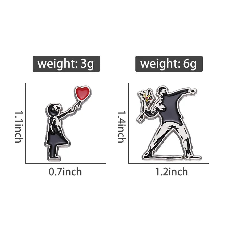 Classic Banksy Art Design Collection Brooch Enamel Pin Flower Thrower Boy Red Balloon Girl Badge Lapel Backpack Jewelry Gift Qme