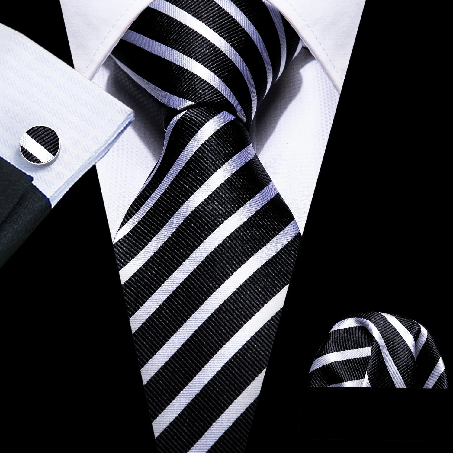 Black Geometric Tie Tie For Men Wedding Tie Party Necktie Handkerchief Cravat Barry.Wang Fashion Designer Tie Set LS-5225 Qme 5292