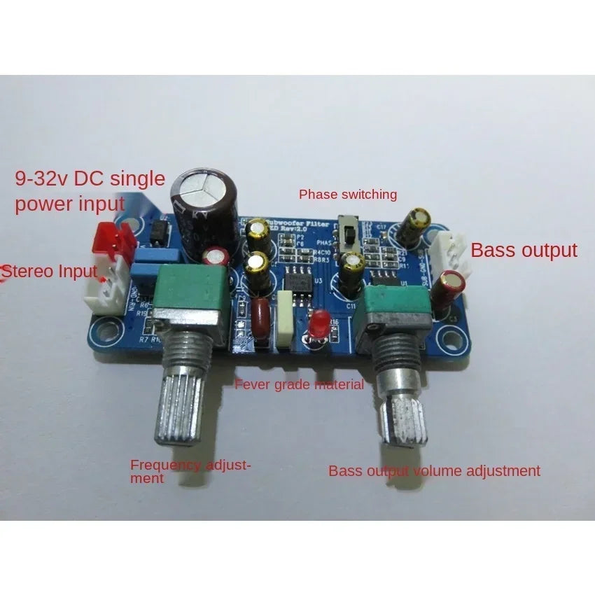 Low Pass Filter Bass Subwoofer Preamp Amplifier Board Single Power DC 9-32V Preamplifier with Bass Volume Adjustment Qme