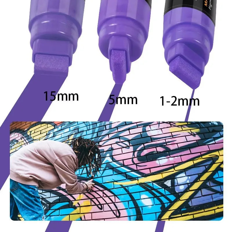 10/12 Colors Jumbo 15/10mm Acrylic Paint Marker Pen Set, Extra Broad Chisel Tips Rock Painting Graffitti POP Advertise Art Pens Qme