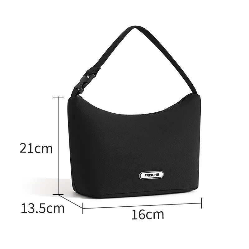A Handheld Crossbody Striped Cooler Lunch Box Bag Lightweight Waterproof Reusable Bento Bag Outdoor Travel Picnic Food Carrier Qme black