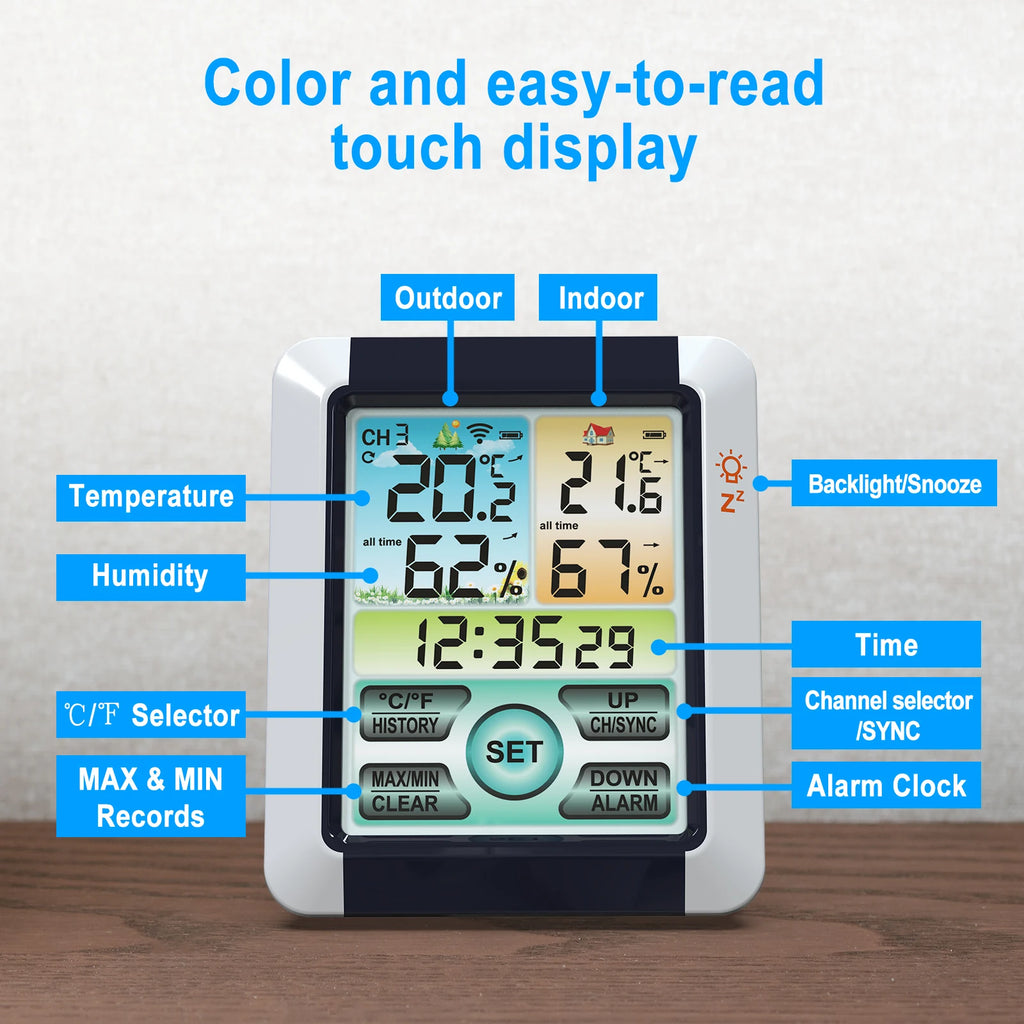 Digital Weather Station Clock Indoor Outdoor Forecast Barometer Qme