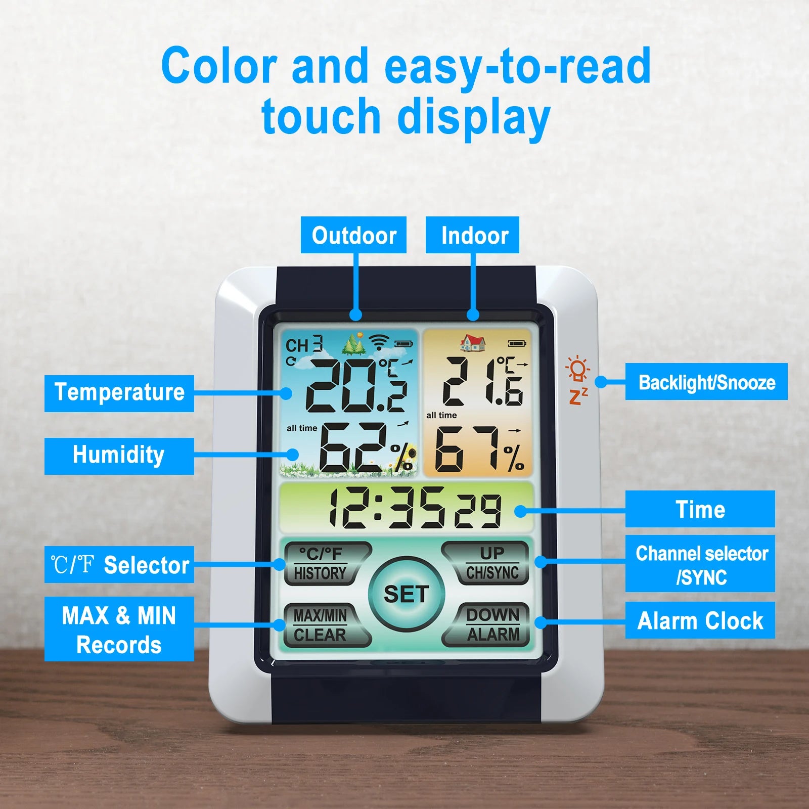 Digital Weather Station Clock Indoor Outdoor Forecast Barometer Qme