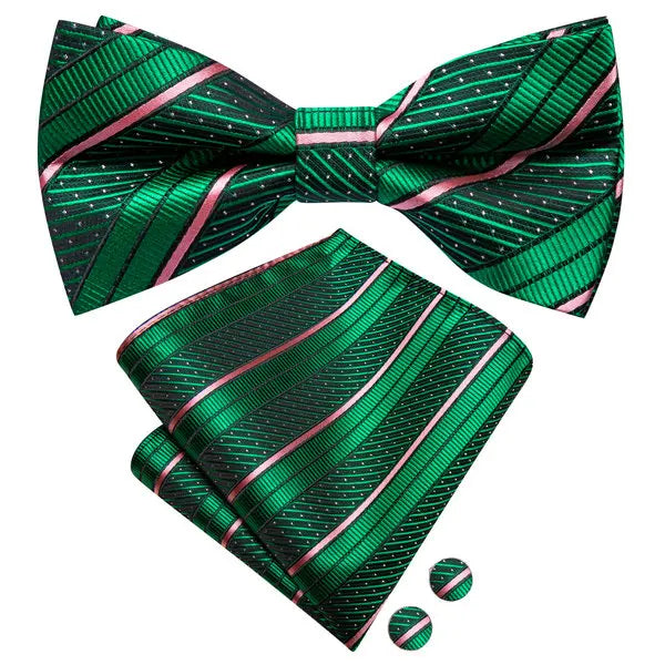 Mens Bow Tie Hanky Cufflinks Pre-tied Red White Pink Solid Floral Stripes Paisley Bowtie for Male Wedding Business Gift Qme LDLH2577