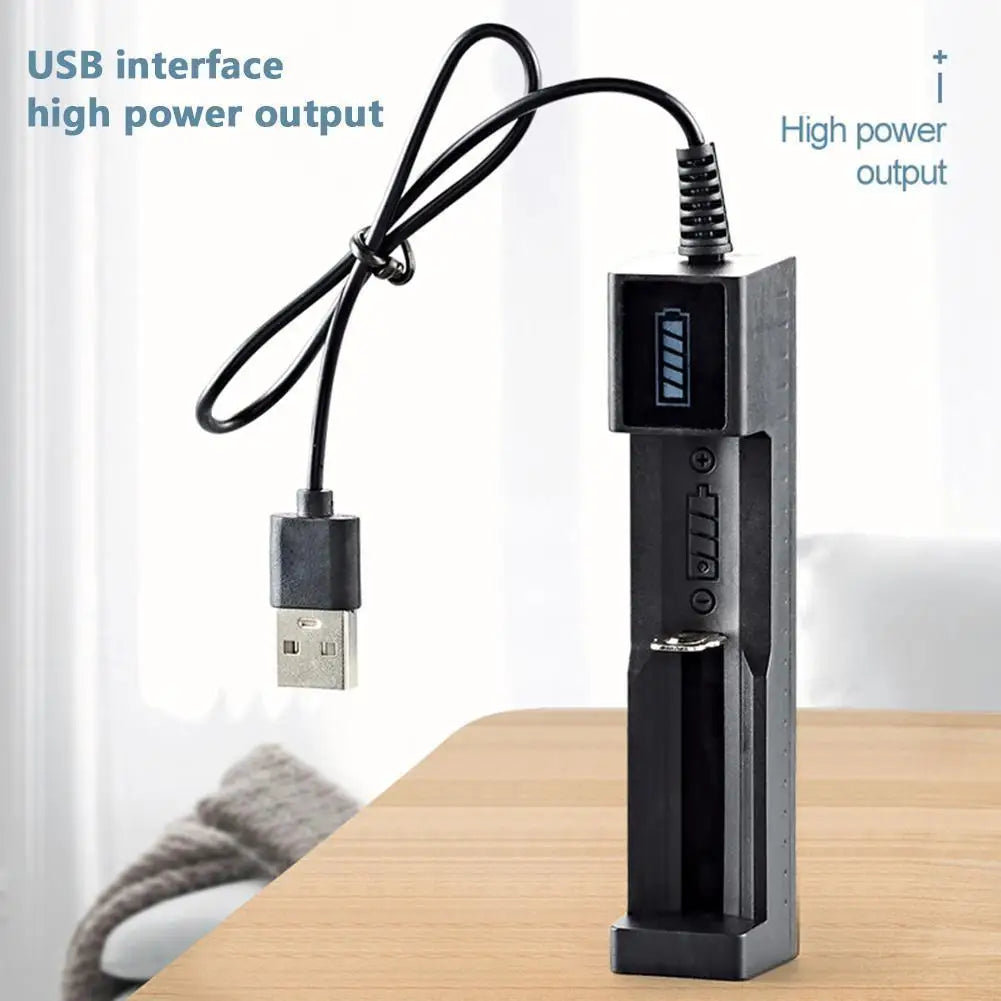 1 Slot Charger USB Fast Charge LED Display for 16340 14500 18650 26650 3.7V Rechargeable Qme Default Title