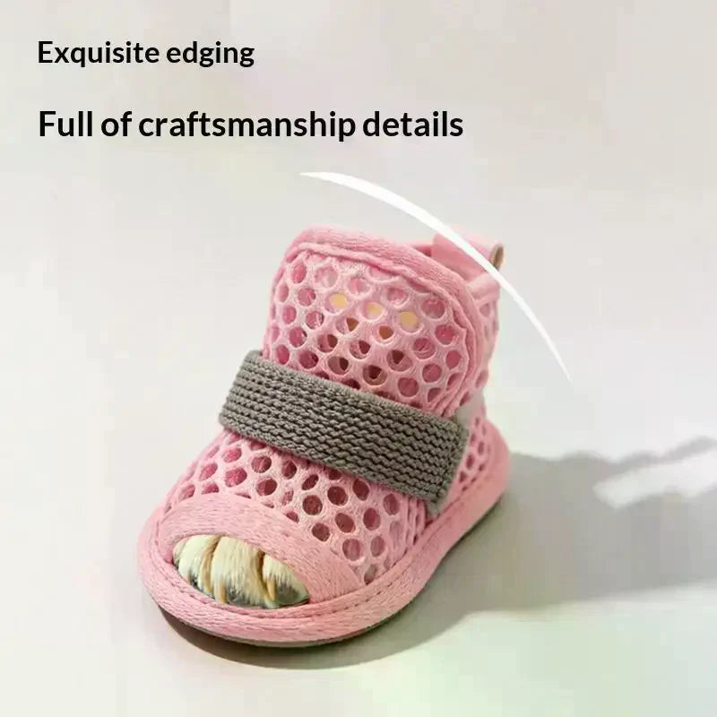 4Pcs/Set 4Pcs Cute Mesh Dog Shoes Summer Outdoor Anti-slip Cooling Dog Boots With Reflective Strap Breathable Puppy Shoes Pet Qme