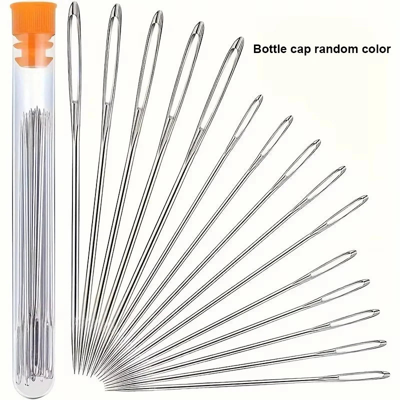 15PCS DIY Craft Tools Large Eye Needles Steel Embroidery Cross Stitch Knitting Yarn Sewing Hand Crochet Hook Set Kit Qme 15pcs