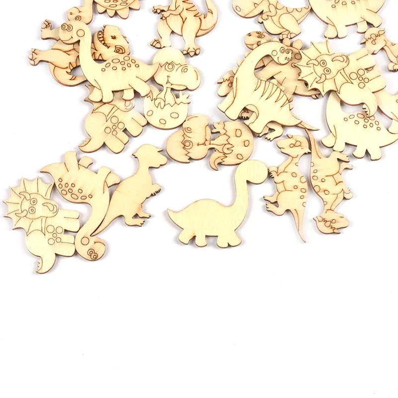 25pcs 30-50mm Cartoon Dinosaurs Wood Slices For DIY Scrapbook Carfts Handmade Accessories Wooden Ornament Home Decor Cute Arts Qme