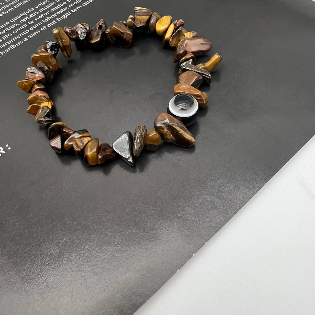 b57 Blue Evil Eye Crystal Bracelet Irregular Natural Stone Beads Chip Jewelry Amethyst Aquamarine Rose Quartz Bangles for Women Qme