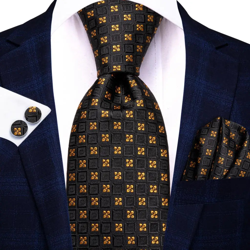 Hi-tie Psialey Black Gold Silk Elegant Tie Men Groom Wedding Necktie Qme SN-3877