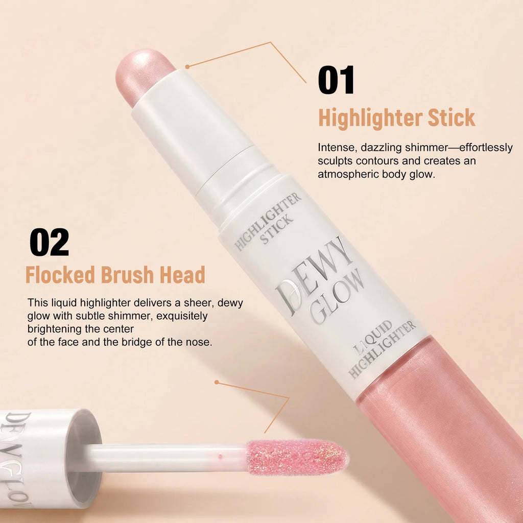 2 in 1 Contour Stick & Liquid Highlighter, Dual Ended Face Sculpting Makeup, Natural Nose Shadow & Body Brightening Stick Qme