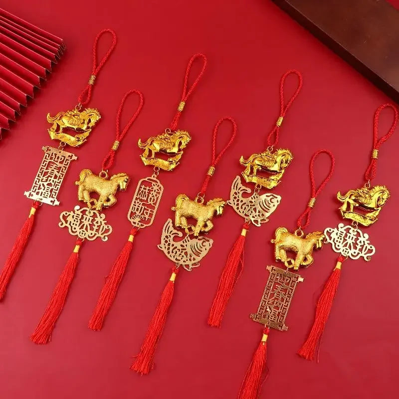 2026 Year Of The Horse Golden Plastic Zodiac Horse Pendant Lucky Spring Festival Home Car Hanging Ornaments New Year Gifts Qme