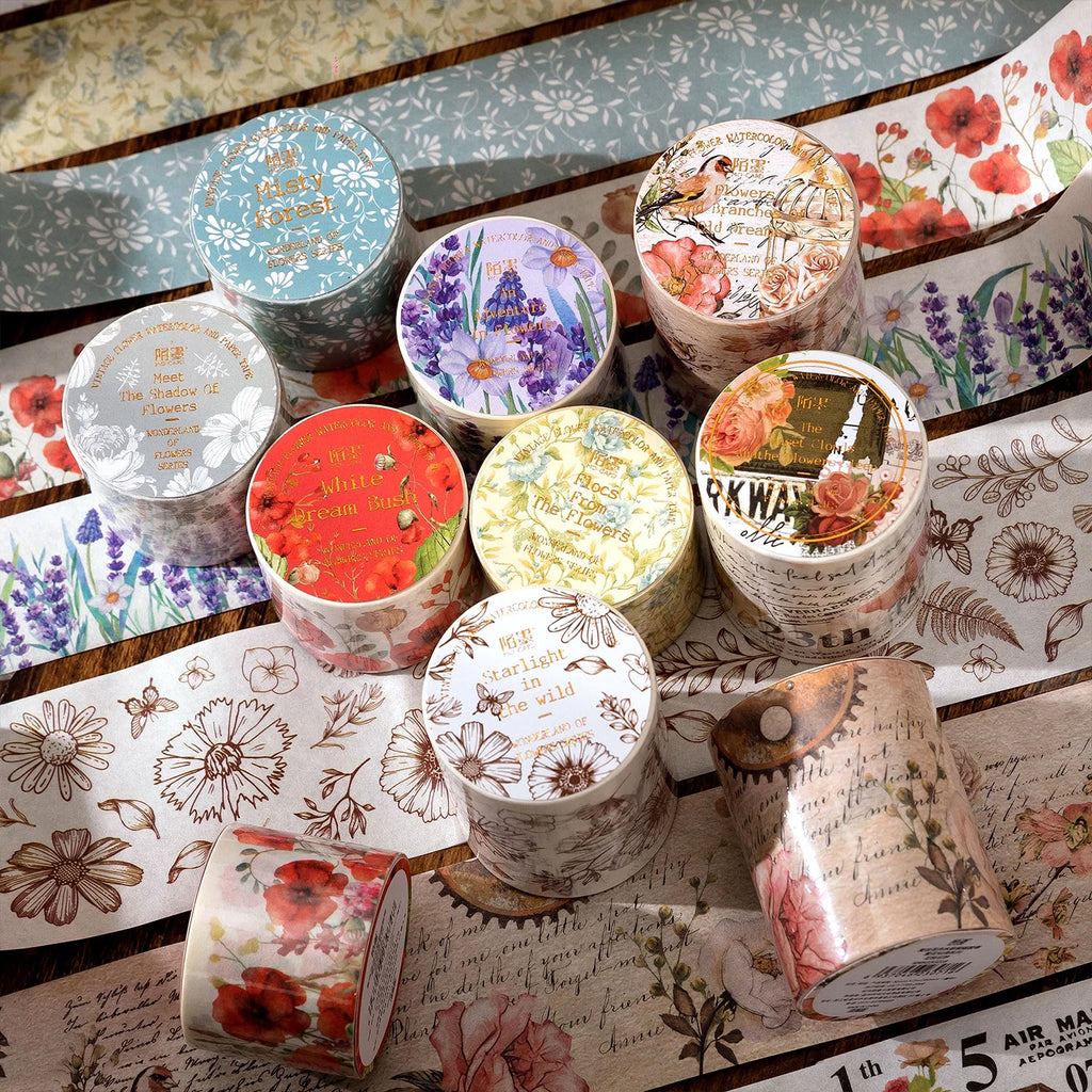 TIANZI 30mm/50mm*2m Vintage Plant Masking Washi Tape Flowers Sticker Aesthetics Diy Scrapbooking Sticker School Supplies Qme