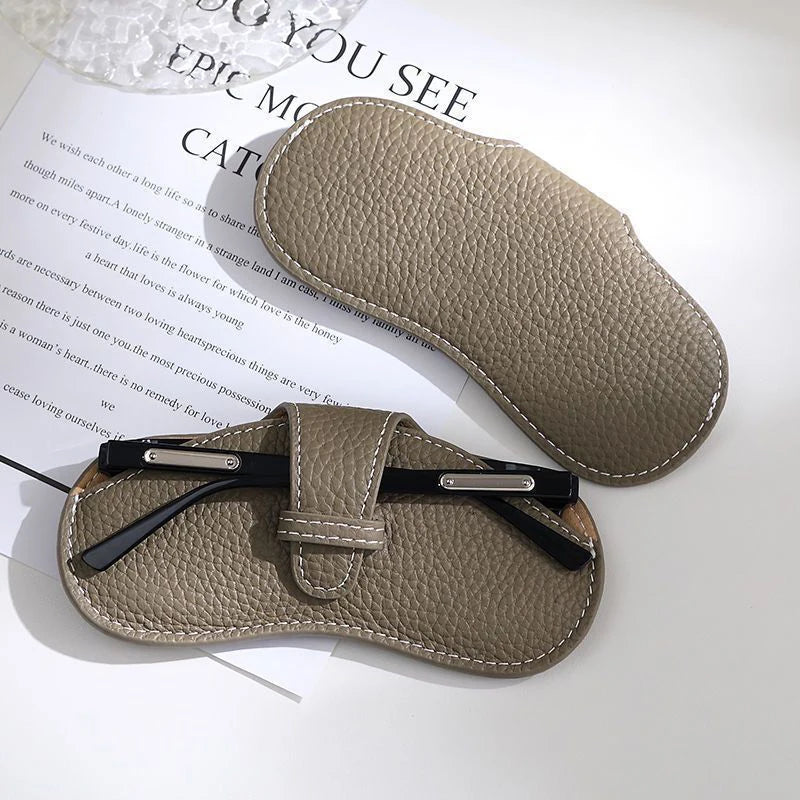 PU Leather Portable Glasses Bag Sunglasses Storage Bags Men and Women Car Glasses Protective Cover Anti-crushing Glasses Clip Qme Elephant Gray