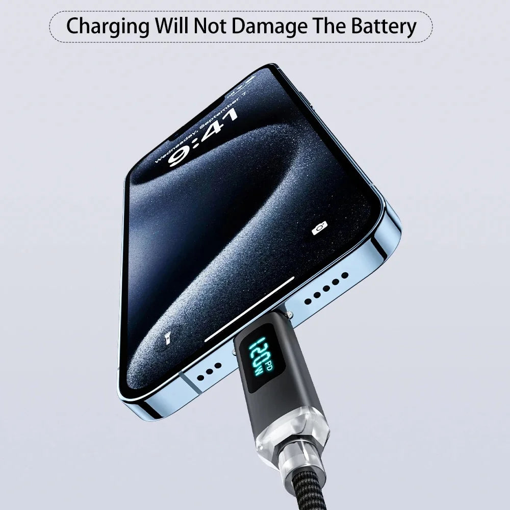120W Digital Display USB Type C Fast Charging Wire Nylon Braided Dual USB-C Data Cable PD Quick Charge for IPhone 16 Pro Samsung Qme