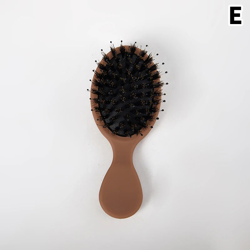 Oval Boar Bristle&nylon Hair Comb Mini Anti-static Scalp Massage Qme Apricot
