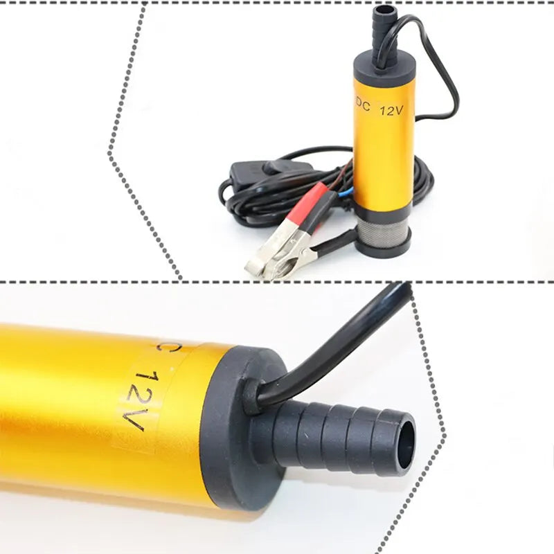 12V/24V DC Mini Portable Electric Submersible Pump - 12L/min, Aluminum Alloy Shell, Fuel/Diesel/Oil/Water Transfer Qme
