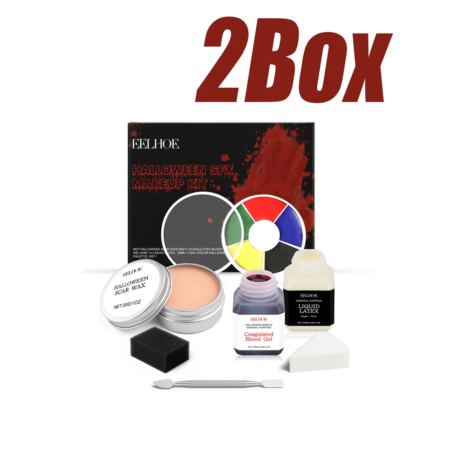 Halloween SFX Makeup Kit Scar Wax Coagulated Blood Gel Liquid Latex 6Color Palette Realistic Washable Special Effects Makeup Kit Qme 2Box