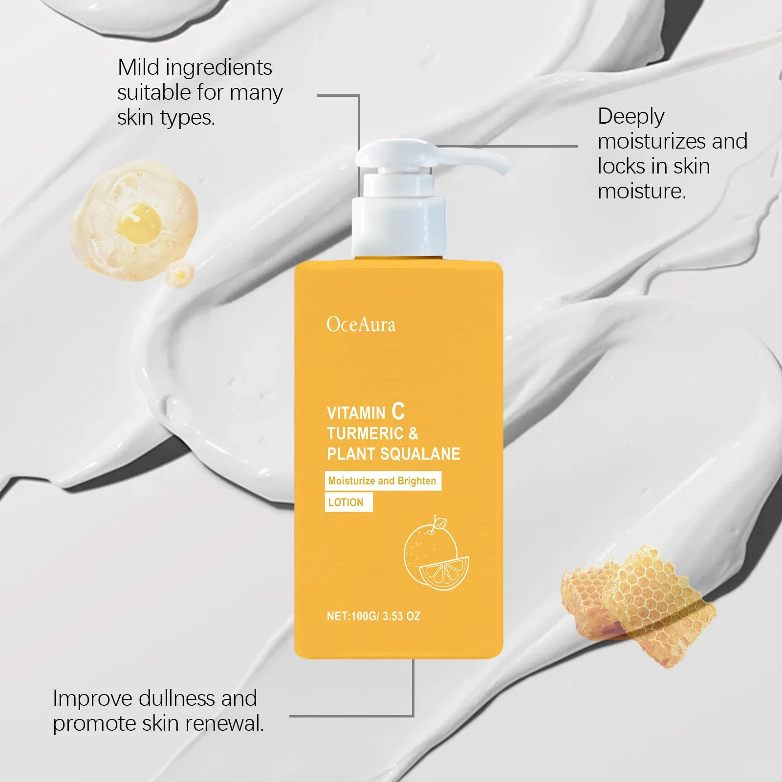 OceAura Vitamin C Brightening Body Lotion Deep Moisturizing Dullness Improving Gentle Exfoliating Even Tone Skin Care Cream 100g Qme