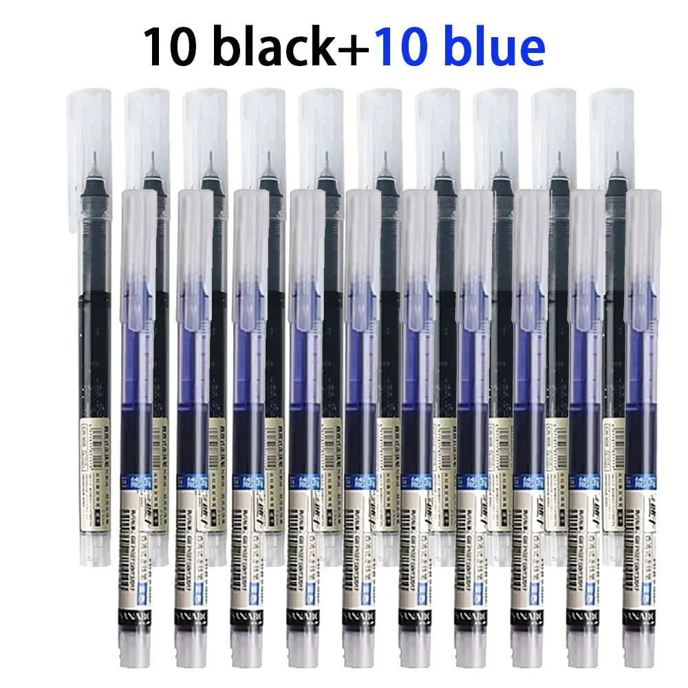 20/30 Pcs Colors Direct Liquid Ink Rollerball Pen Neutral Pen Quick-Drying High-Capacity Needle-Tube Pen Use Back To School Qme 10 black 10 blue