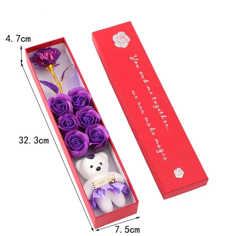 Plush Bear Artificial Flower Box Soap Rose Flowers Creative Romantic Qme